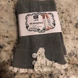 New leg-warmers gray knit cable white lace toppers